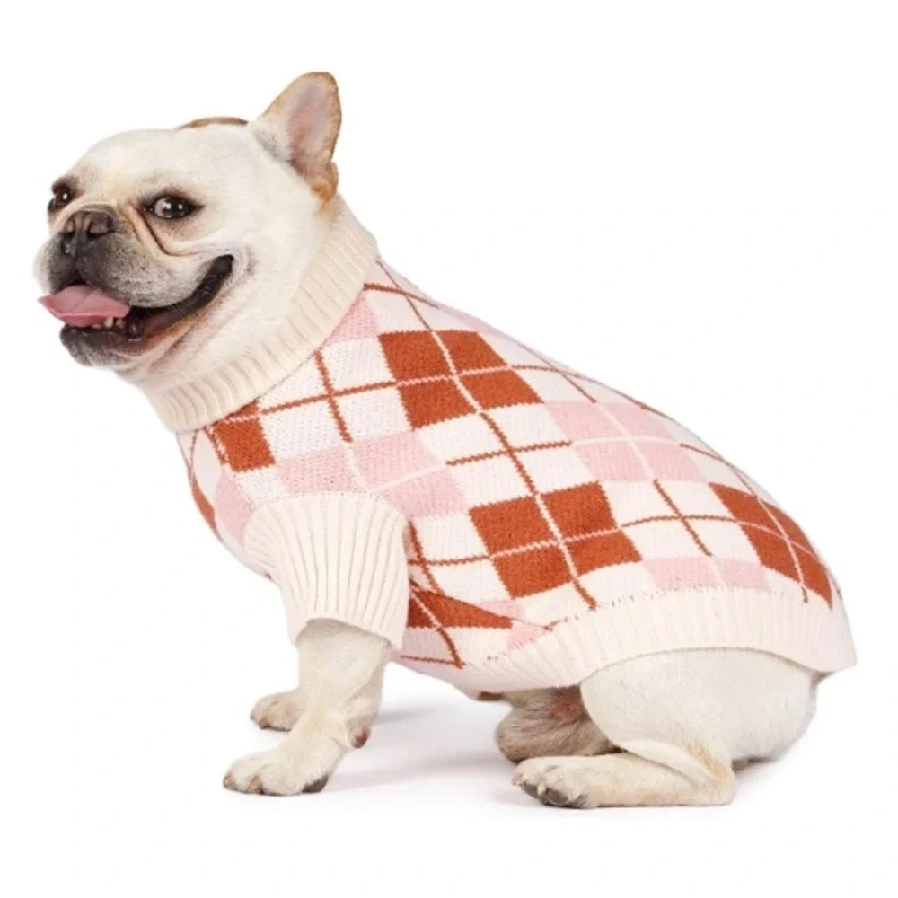 NEW - KYEESE Diamond Plaid Sweater for Small Dogs Turtleneck Comfy Coats‎ XL